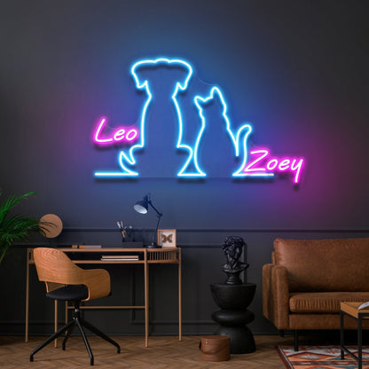 Dog And Cat Led Neon Sign With Your Pets Names For Pets House | Shineneon