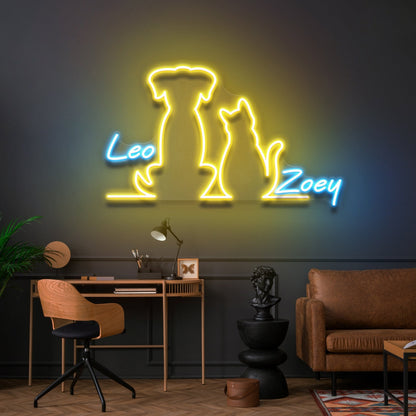 Dog And Cat Led Neon Sign With Your Pets Names For Pets House | Shineneon