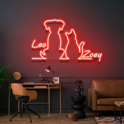 Dog And Cat Led Neon Sign With Your Pets Names For Pets House | Shineneon