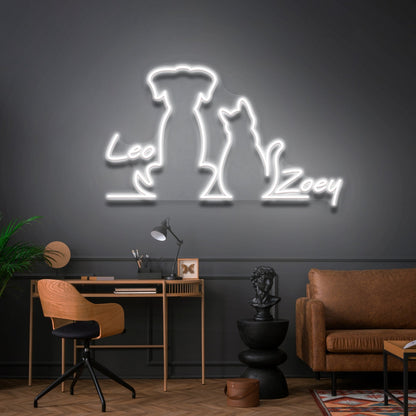 Dog And Cat Led Neon Sign With Your Pets Names For Pets House | Shineneon