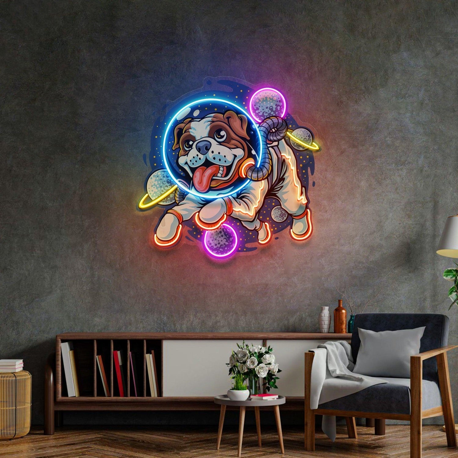 Dog Astronaut Uv Printed Led Neon Sign With Colorful Space Planets For Home Bar Decor | Shineneon