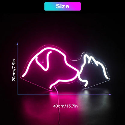Dog Cat Silhouette Pink White Led Neon Sign For Home Wall Decor | Shineneon
