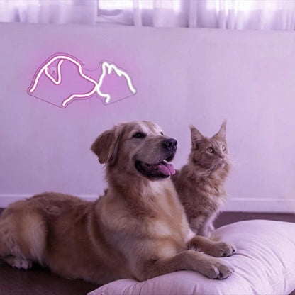 Dog Cat Silhouette Pink White Led Neon Sign For Home Wall Decor | Shineneon