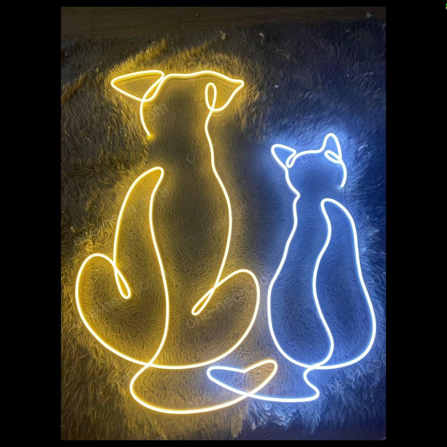Dog-Cat Yellow-Blue Led Neon Sign For Pet Shop Home Decor | Shineneon