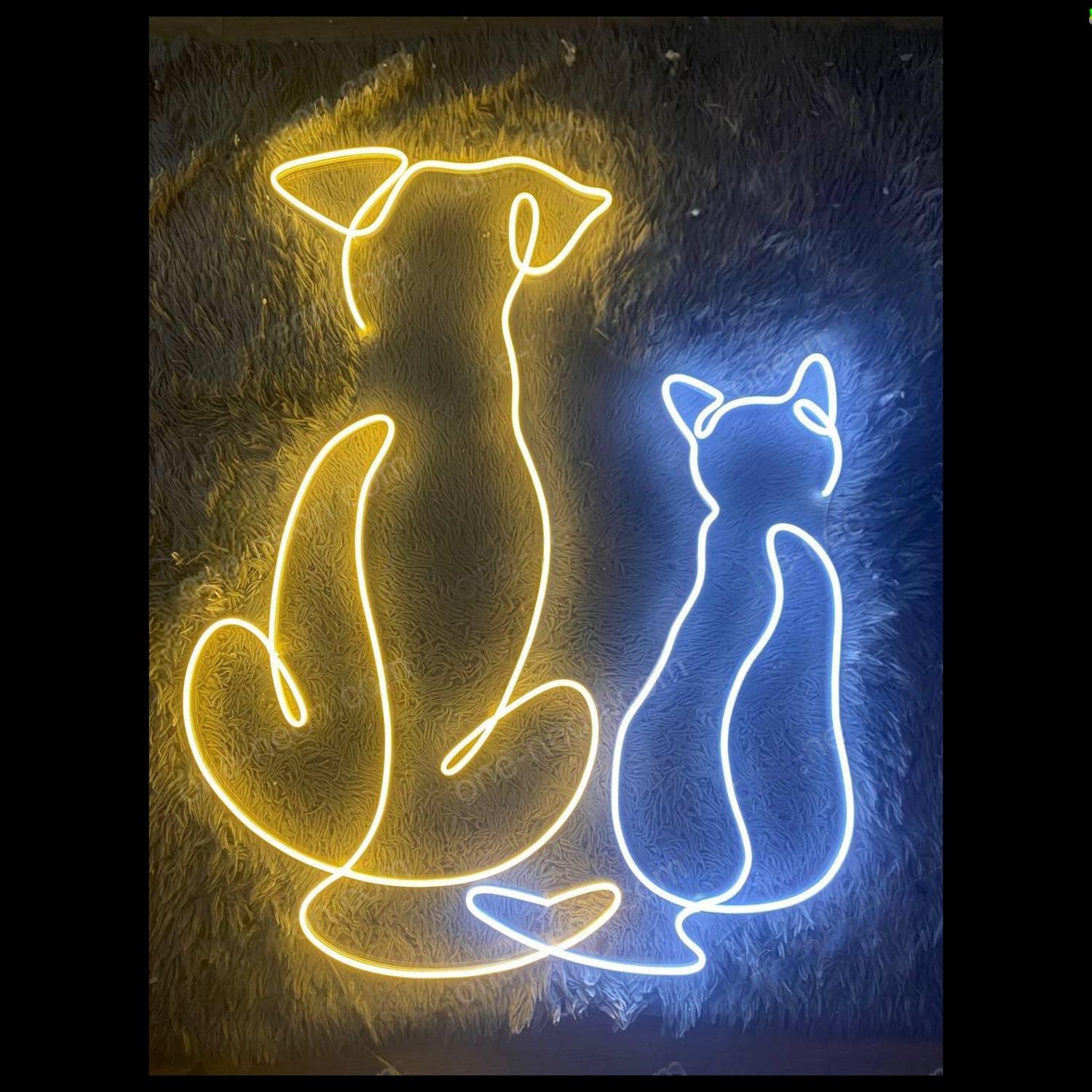 Dog-Cat Yellow-Blue Led Neon Sign For Pet Shop Home Decor | Shineneon