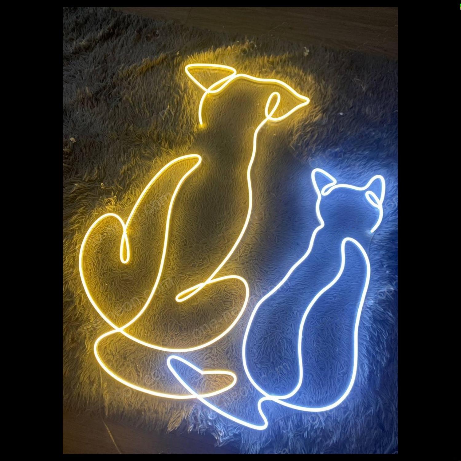 Dog-Cat Yellow-Blue Led Neon Sign For Pet Shop Home Decor | Shineneon