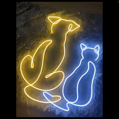 Dog-Cat Yellow-Blue Led Neon Sign For Pet Shop Home Decor | Shineneon