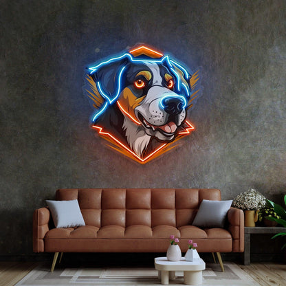 Dog Mascot Blue-Orange Geometric Uv Printed Led Neon Sign Indoor Wall Art | Shineneon