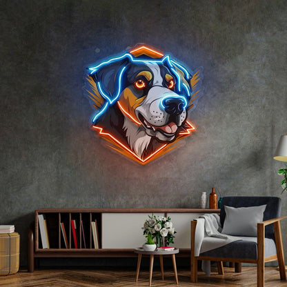 Dog Mascot Blue-Orange Geometric Uv Printed Led Neon Sign Indoor Wall Art | Shineneon