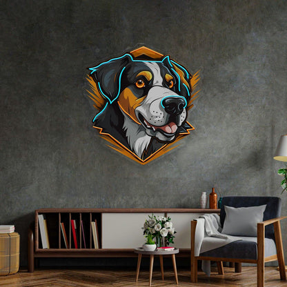 Dog Mascot Blue-Orange Geometric Uv Printed Led Neon Sign Indoor Wall Art | Shineneon