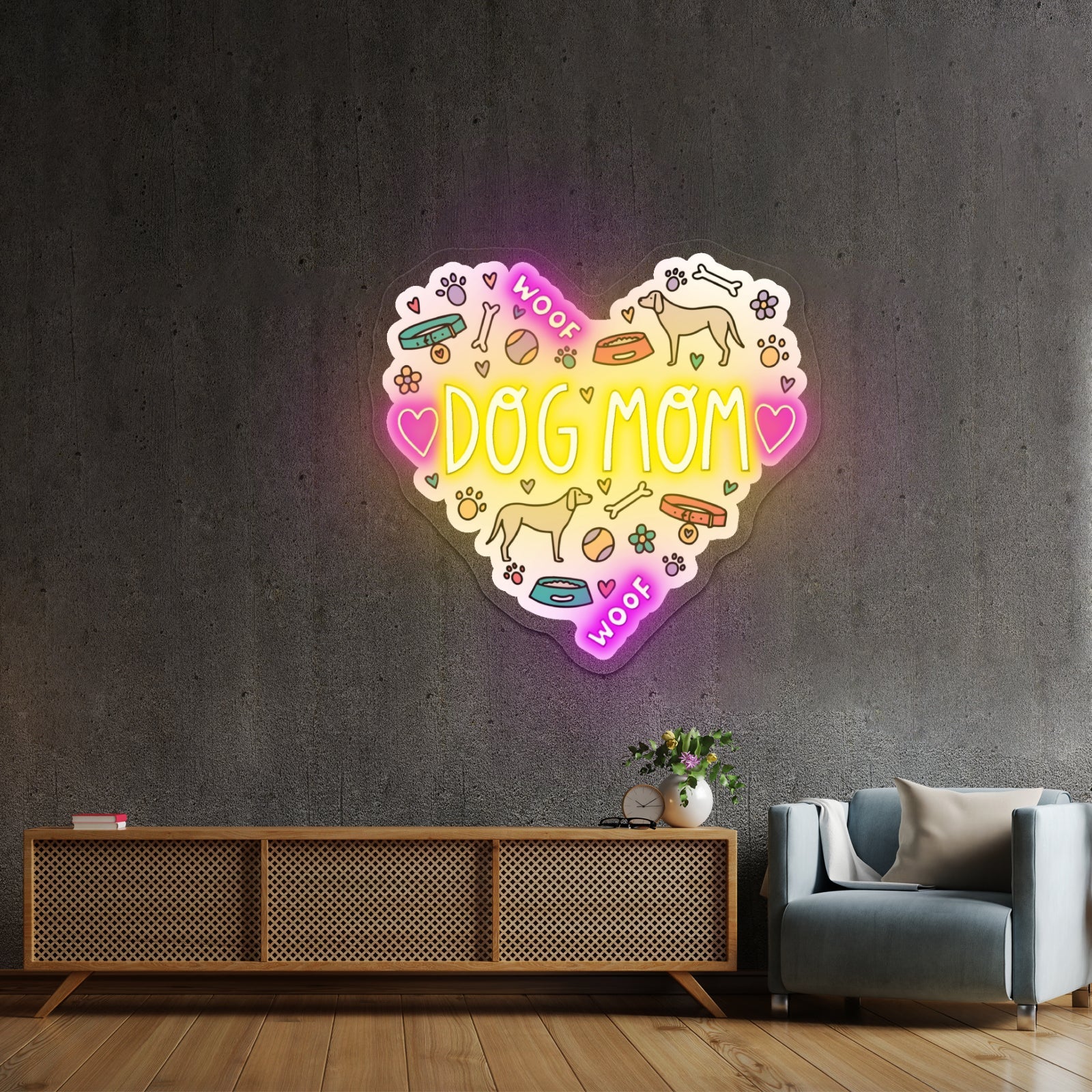 Dog Mom Heart Neon Signs Wall Art For Dog Lovers - Shineneon