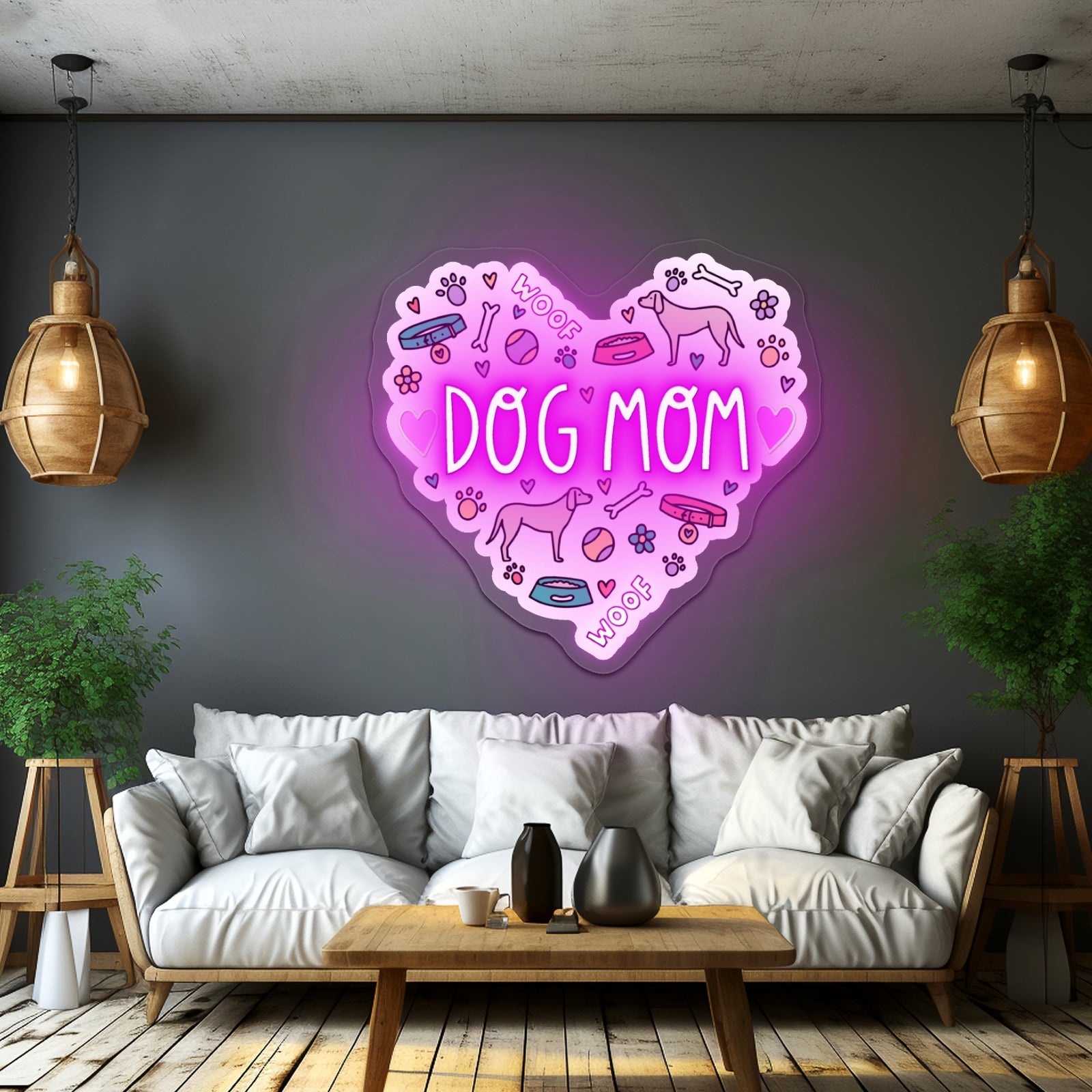 Dog Mom Heart Neon Signs Wall Art For Dog Lovers - Shineneon