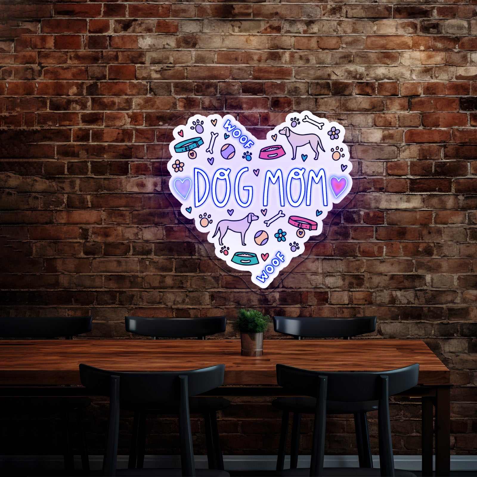 Dog Mom Heart Neon Signs Wall Art For Dog Lovers