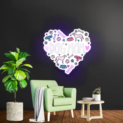 Dog Mom Heart Neon Signs Wall Art For Dog Lovers