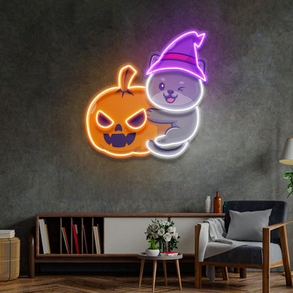 Dog Pumpkin Witch Hat Cartoon Uv Printed Led Neon Sign Halloween Home Decor | Shineneon