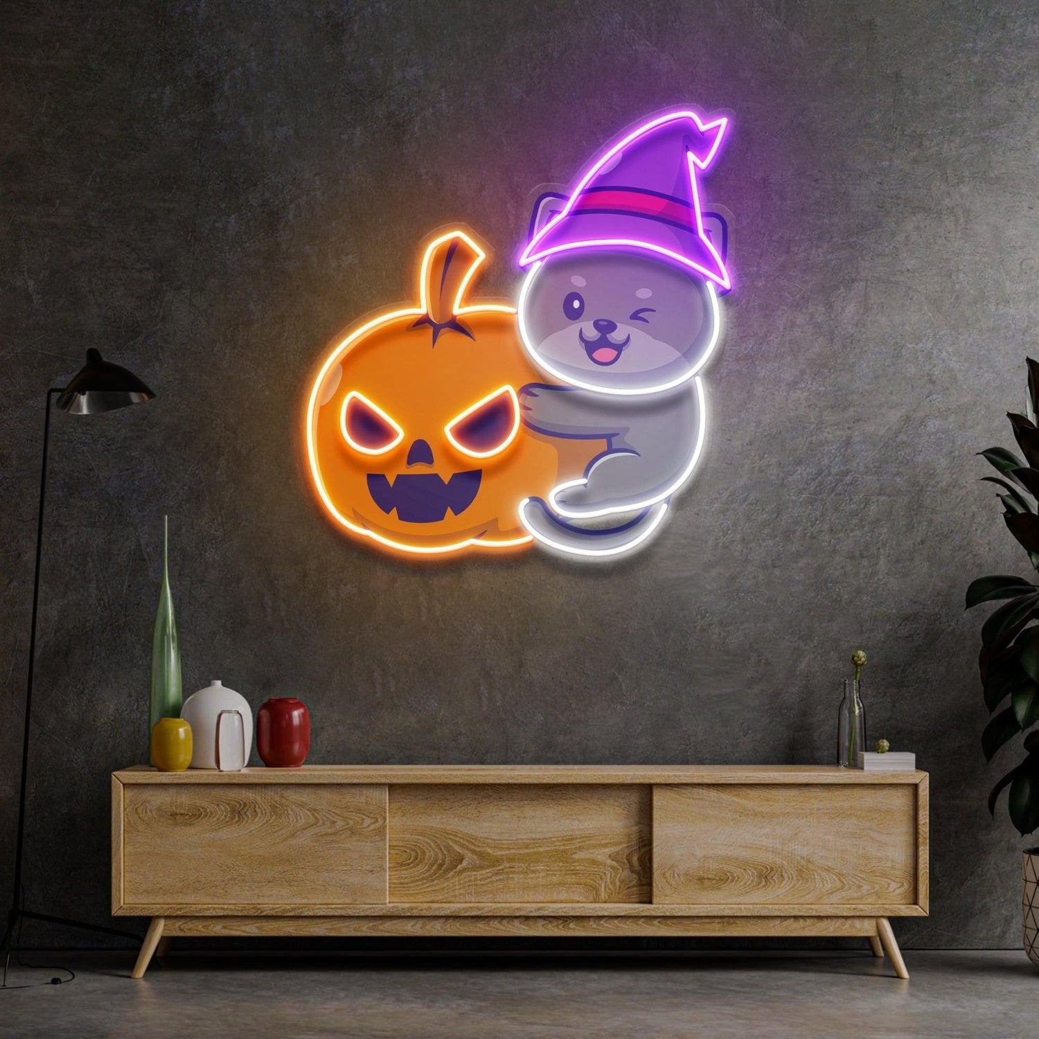 Dog Pumpkin Witch Hat Cartoon Uv Printed Led Neon Sign Halloween Home Decor | Shineneon