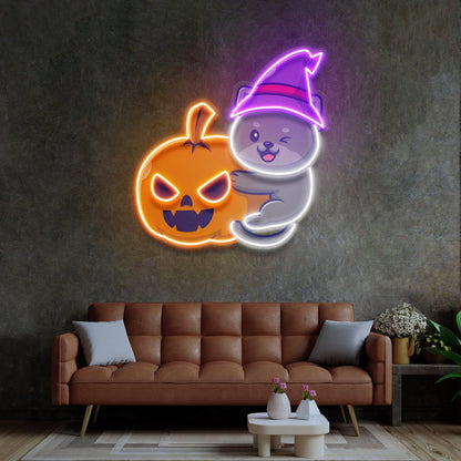 Dog Pumpkin Witch Hat Cartoon Uv Printed Led Neon Sign Halloween Home Decor | Shineneon