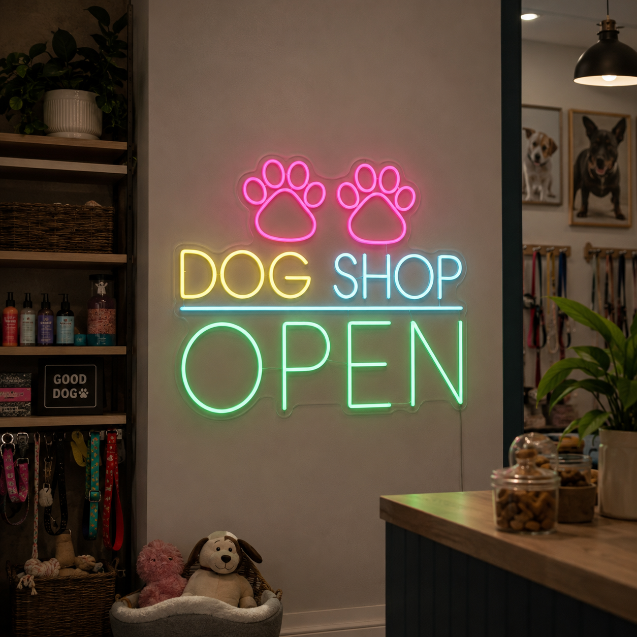 Dog Shop Open LED Neon Sign - 03 Real Lifestyle Scene