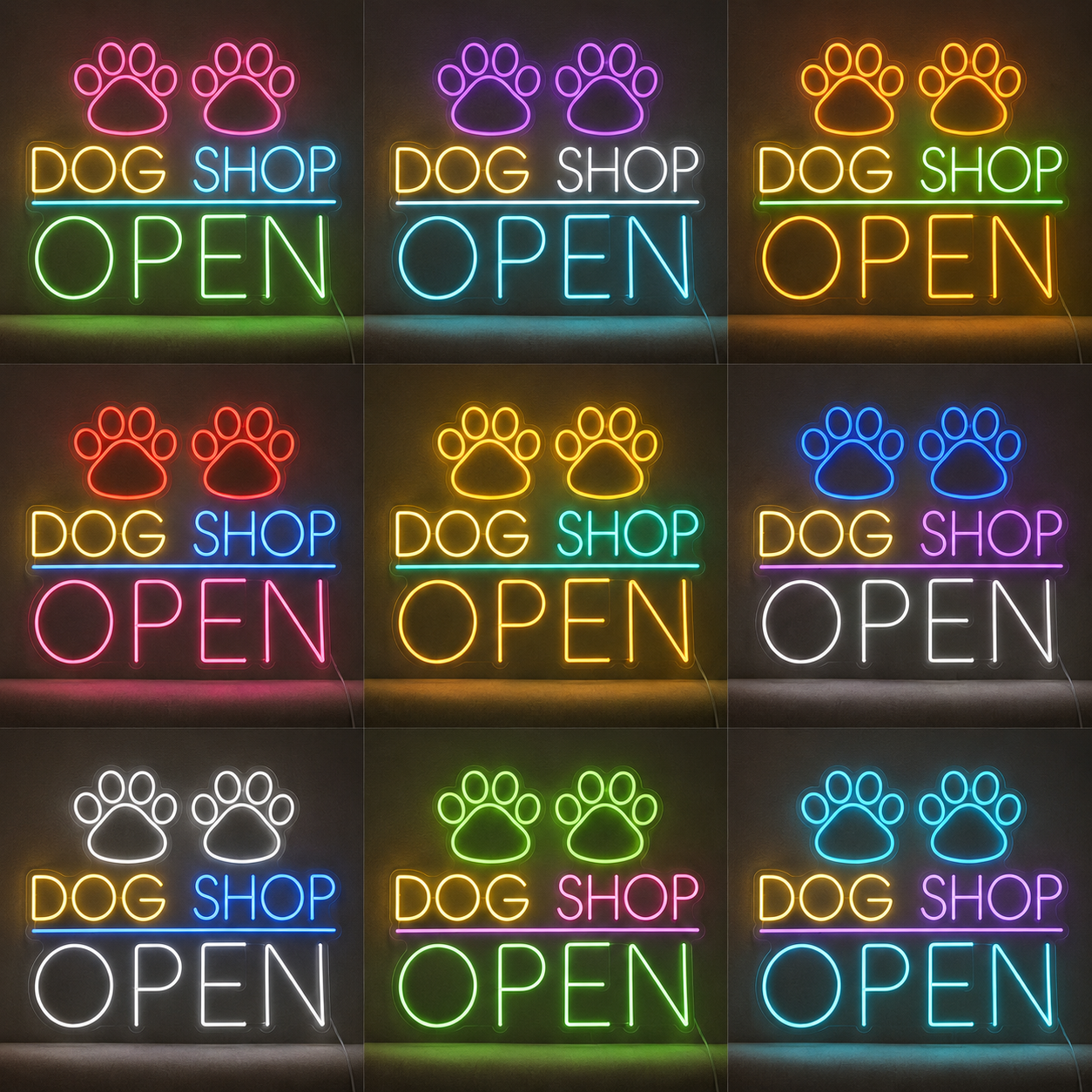 Dog Shop Open LED Neon Sign - 05 Color Grid