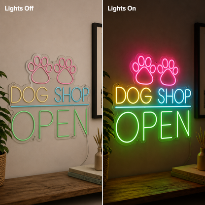 Dog Shop Open LED Neon Sign - 06 Day Night Comparison