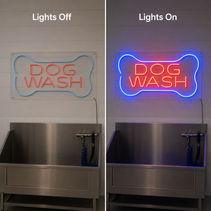 Dog Wash LED Neon Sign - 06 Day Night Comparison