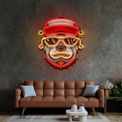 Dog Wearing Sunglasses Red-Yellow Uv Printed Led Neon Sign For Indoor Decor | Shineneon