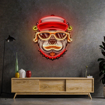 Dog Wearing Sunglasses Red-Yellow Uv Printed Led Neon Sign For Indoor Decor | Shineneon
