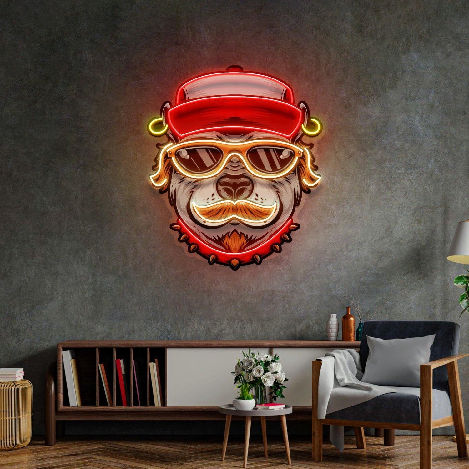 Dog Wearing Sunglasses Red-Yellow Uv Printed Led Neon Sign For Indoor Decor | Shineneon