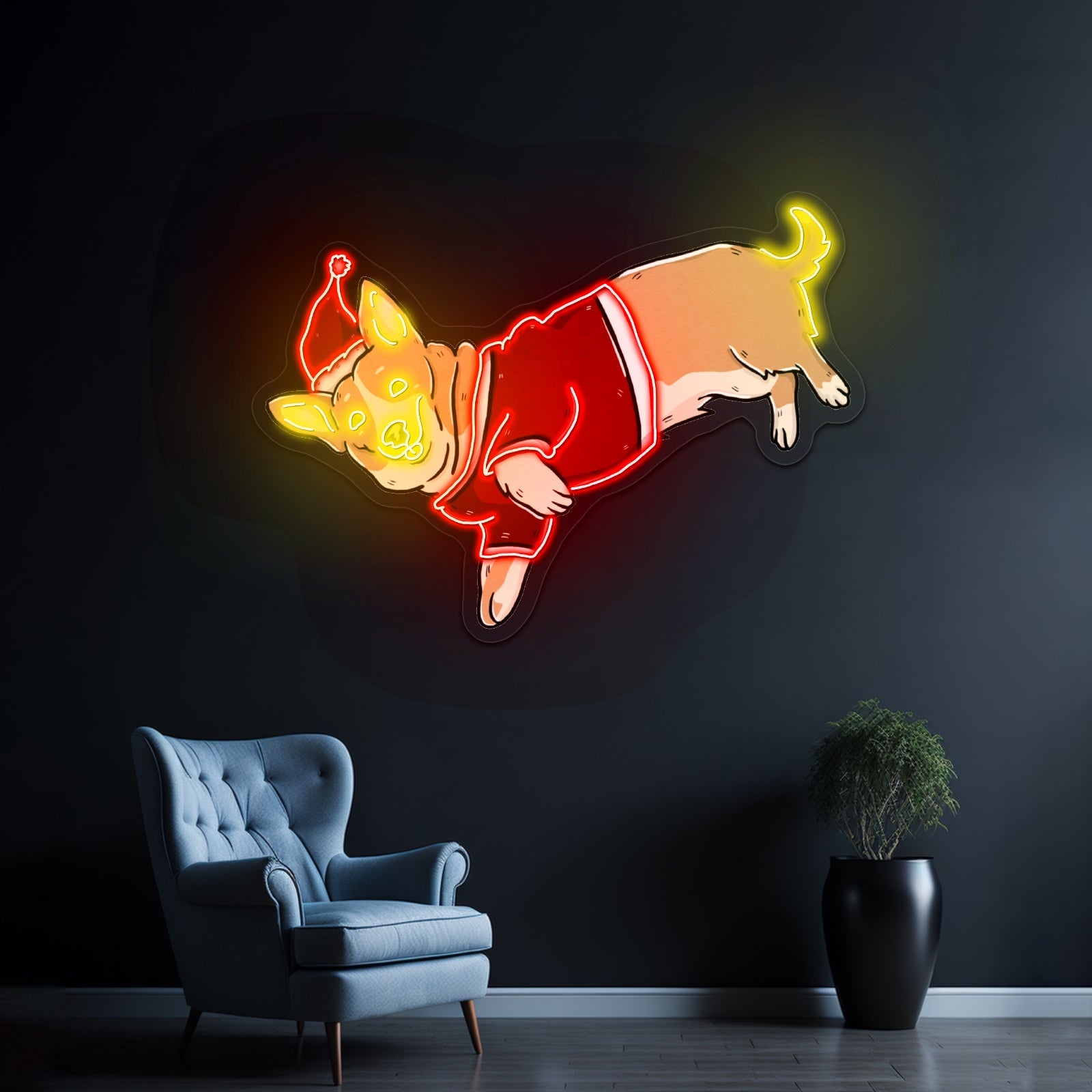 Dog With Santa Hat Neon Signs Animal Neon Sign - Shineneon