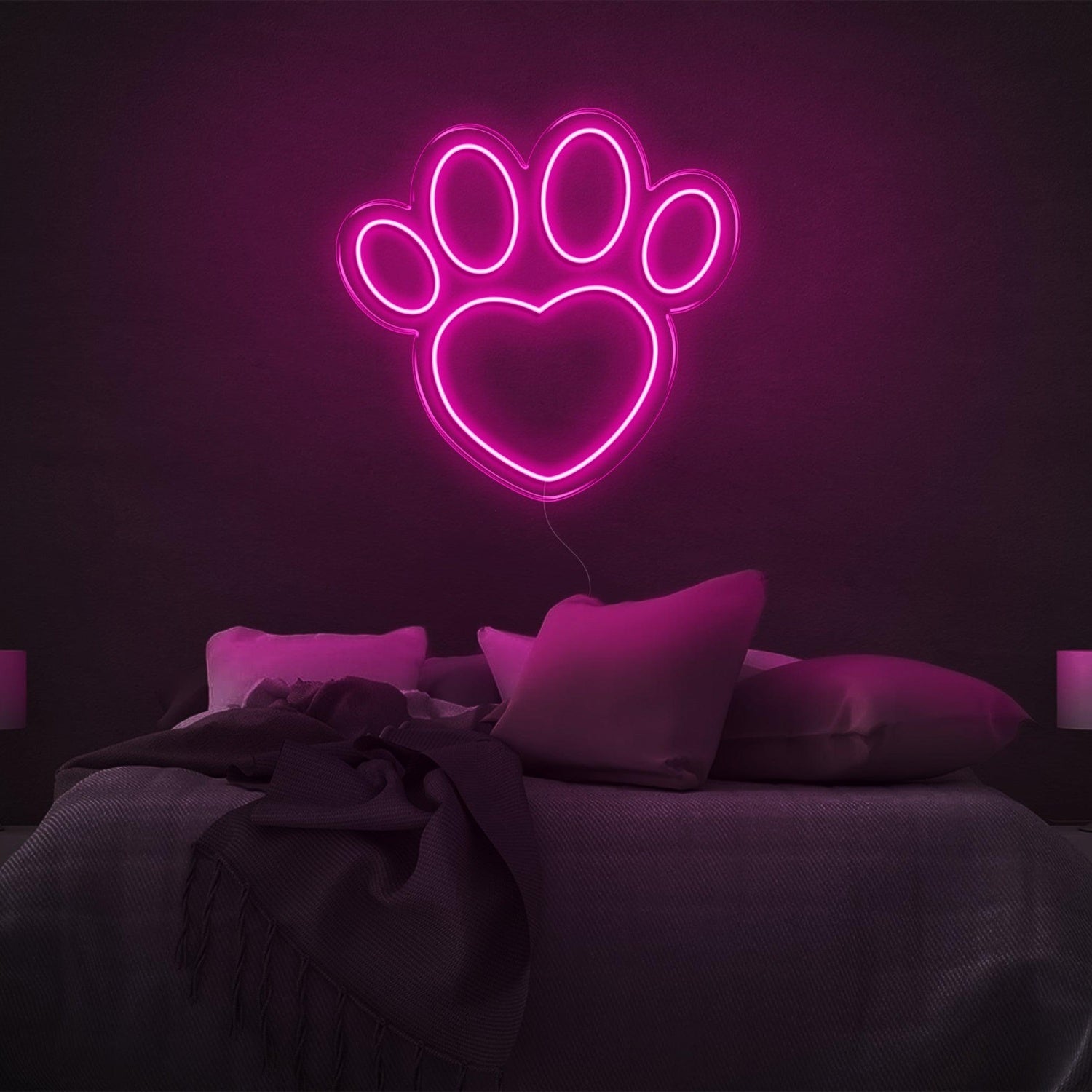 Dogprint Paw Heart Purple Led Neon Sign For Bedroom Wall Decor | Shineneon