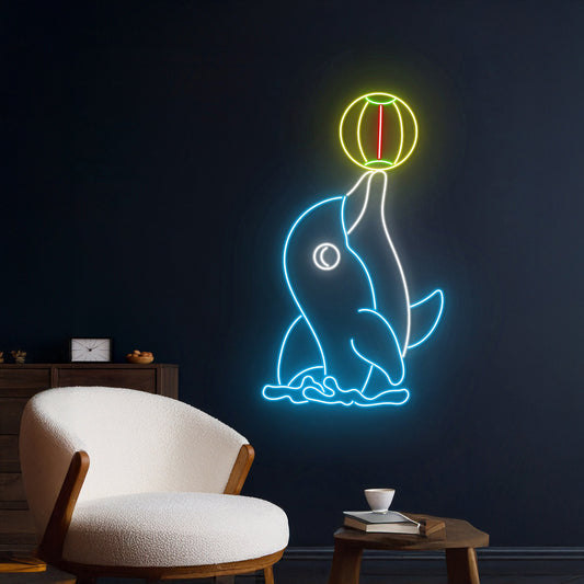 Dolphin Playing Ball Neon Light