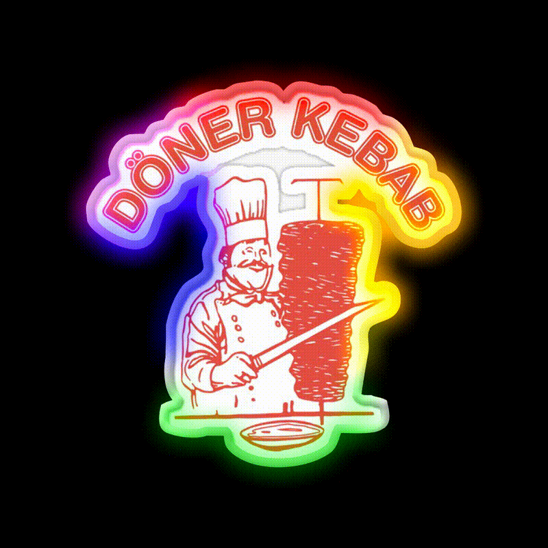 Doner Kebab Snack Food Led Neon Sign Rgb Color - LED neon sign close-up detail