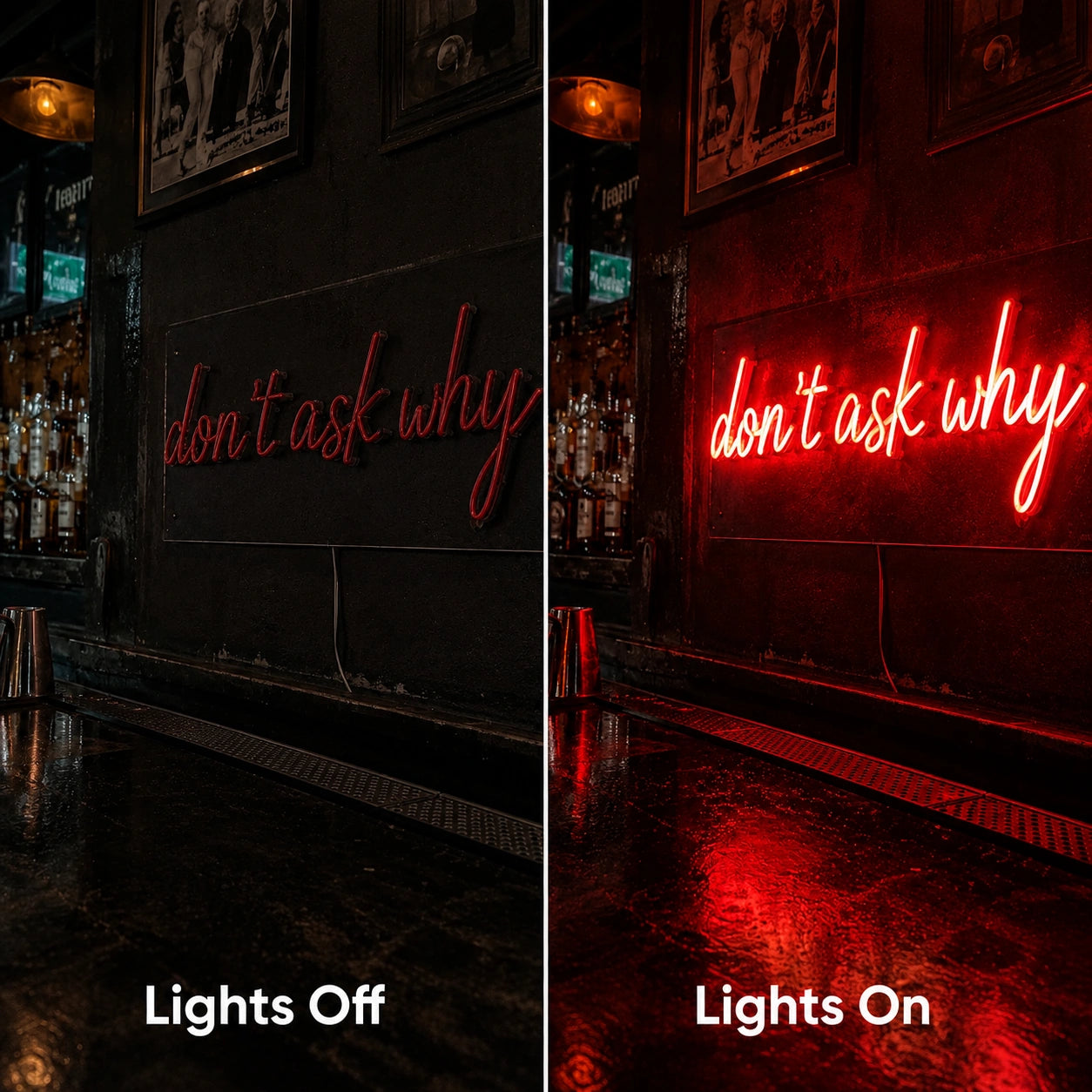 Dont Ask Why Neon Sign LED Neon Sign day and night comparison