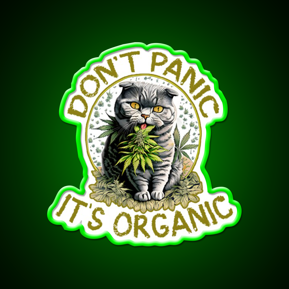 Dont Panic Its Organic Cat Hemp Inspired Green Leaf Led Neon Sign Rgb Color