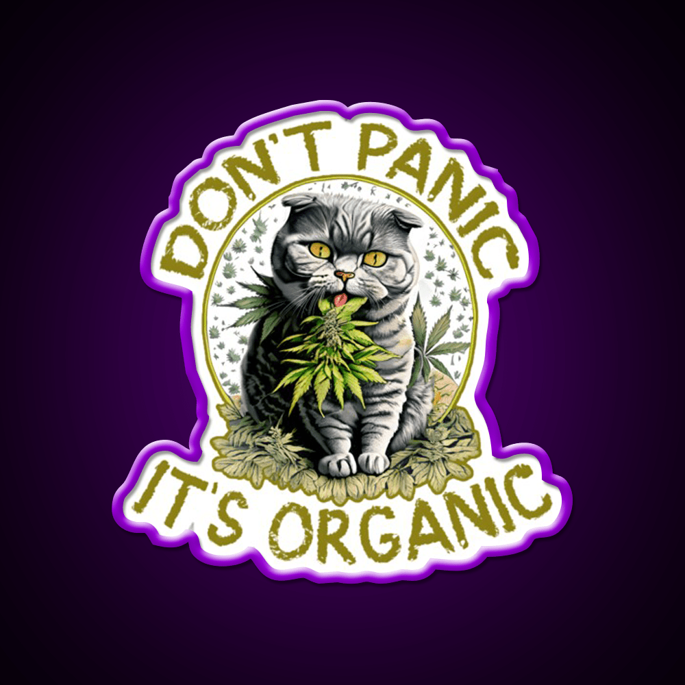 Dont Panic Its Organic Cat Hemp Inspired Green Leaf Led Neon Sign Rgb Color - Shineneon