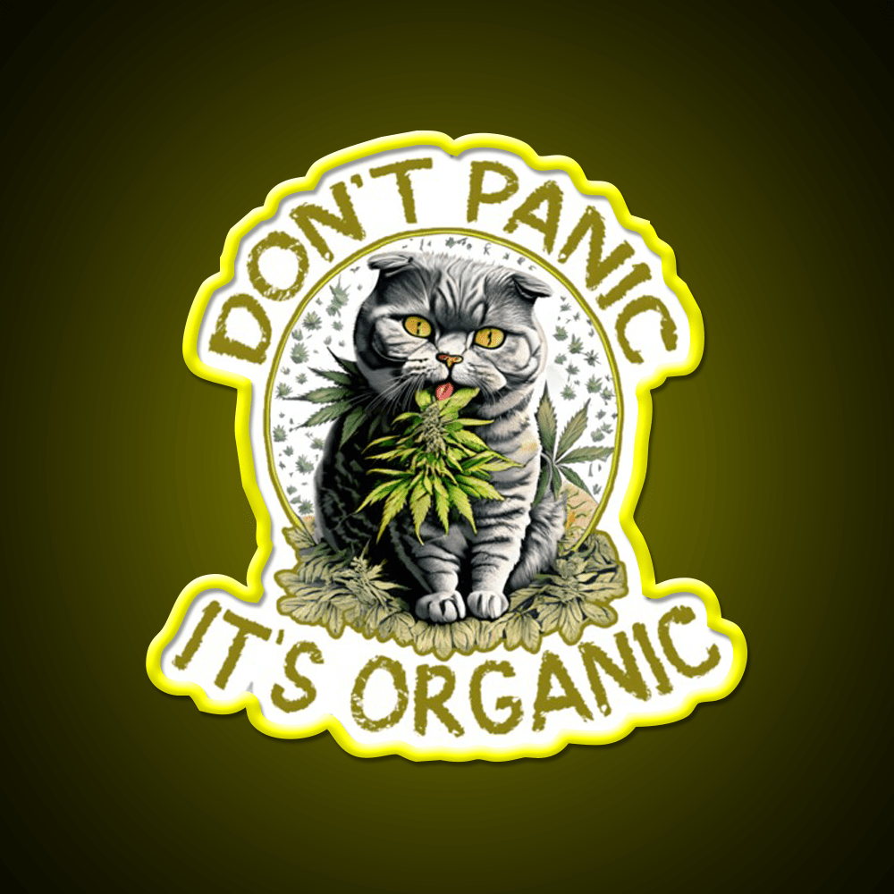 Dont Panic Its Organic Cat Hemp Inspired Green Leaf Led Neon Sign Rgb Color - Shineneon