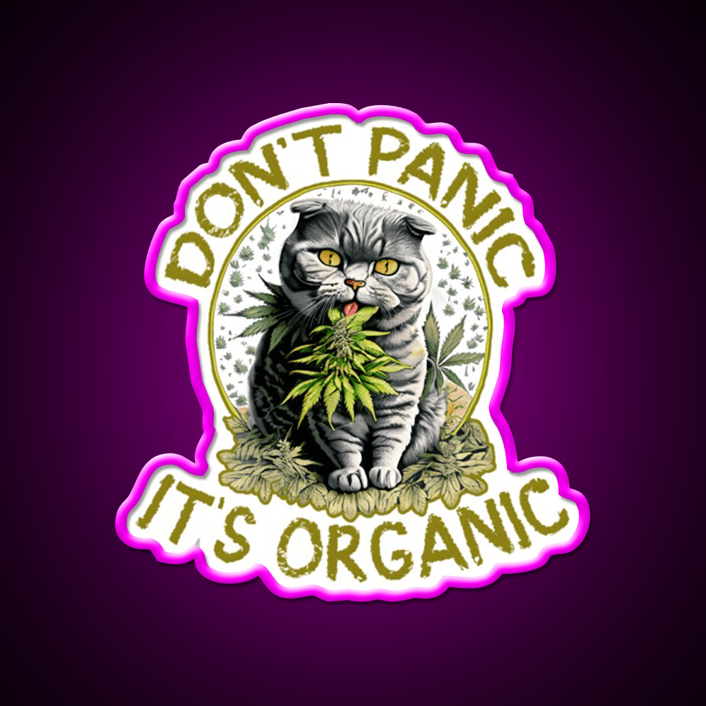 Dont Panic Its Organic Cat Hemp Inspired Green Leaf Led Neon Sign Rgb Color - Shineneon