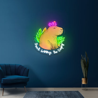 Dont Worry Be Capy Capybara And Bird Funny Animal Neon Signs