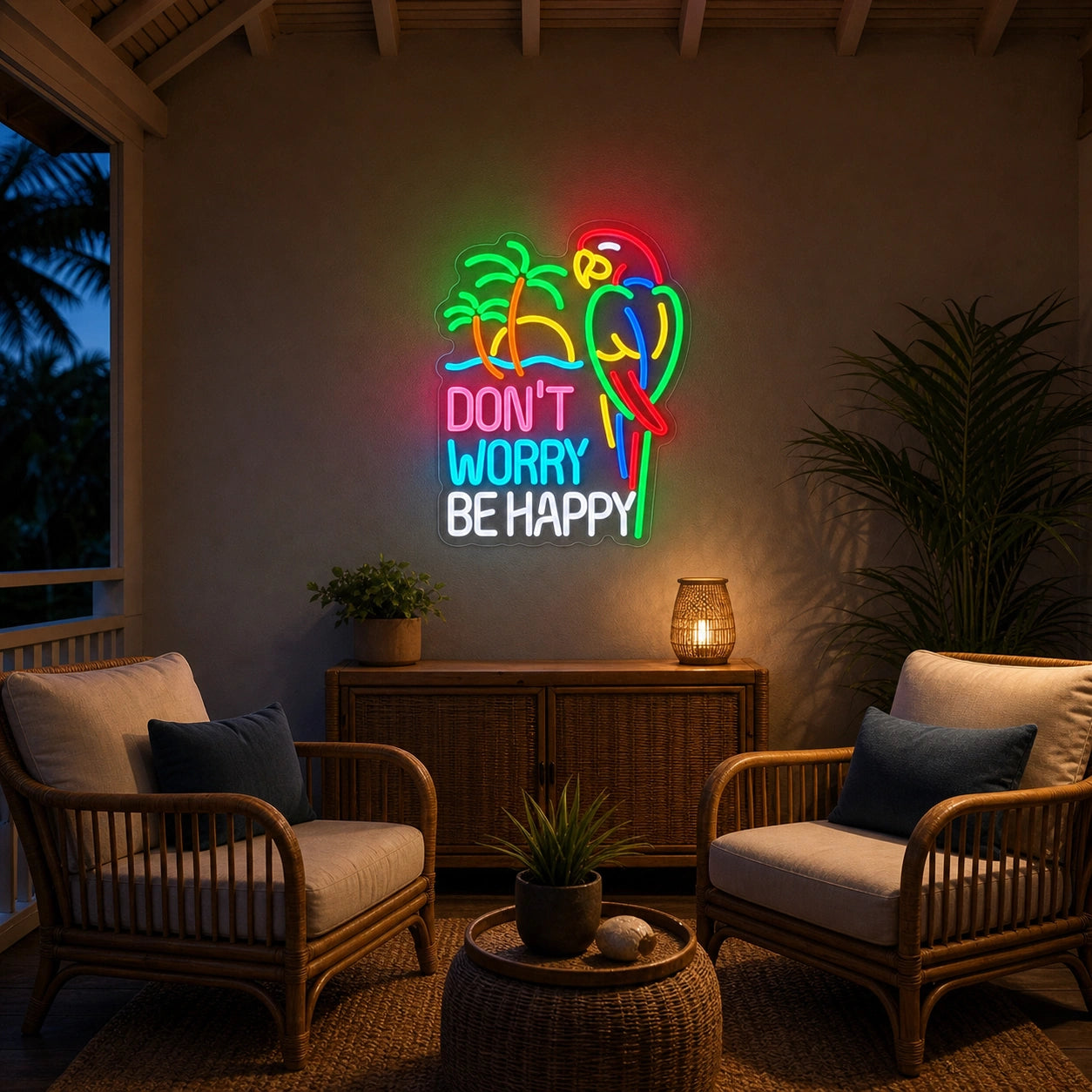 Dont Worry Be Happy LED Neon Sign Home Bar Wall Decoration real lifestyle scene