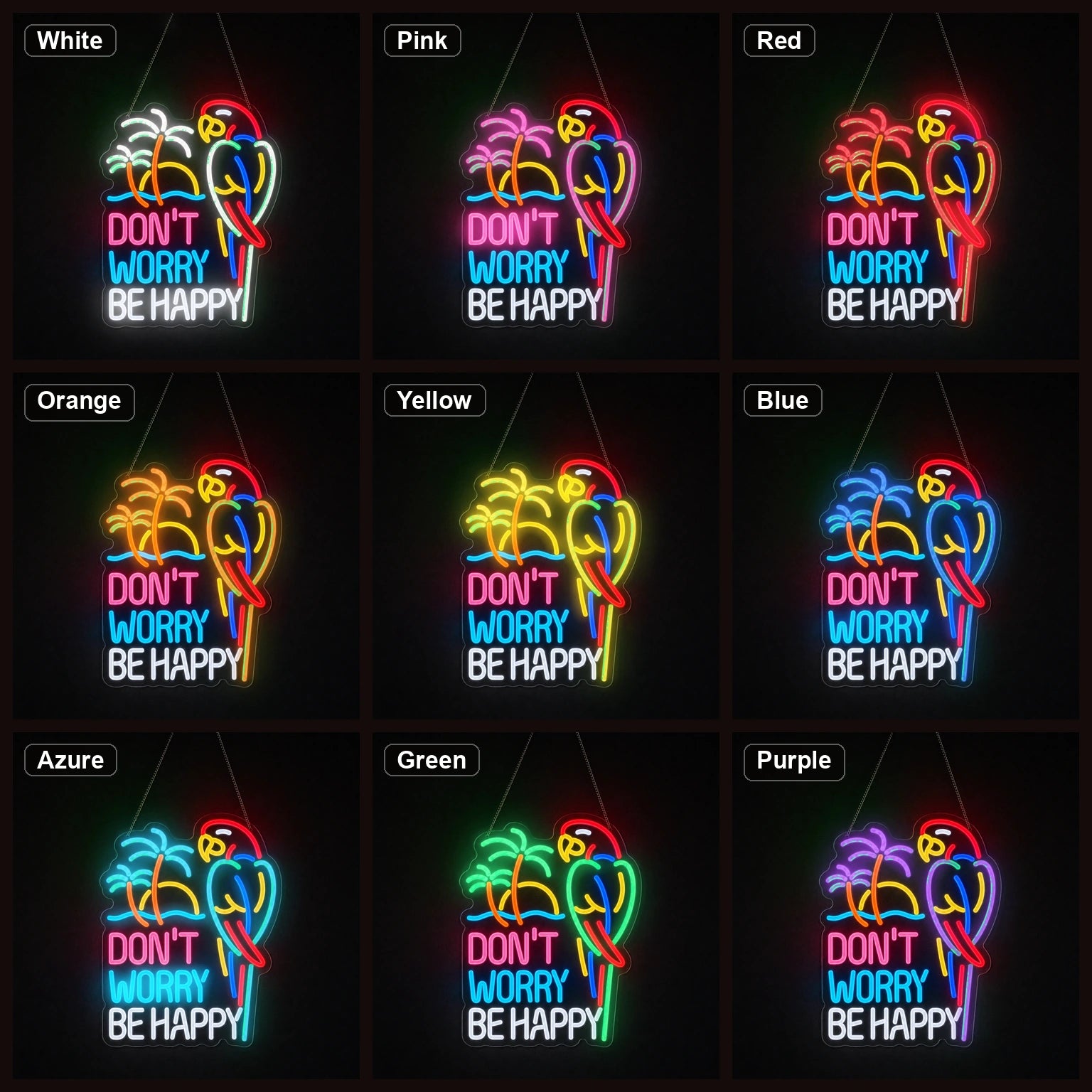 Dont Worry Be Happy LED Neon Sign Home Bar Wall Decoration color grid