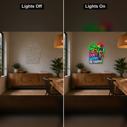 Dont Worry Be Happy LED Neon Sign Home Bar Wall Decoration day and night comparison