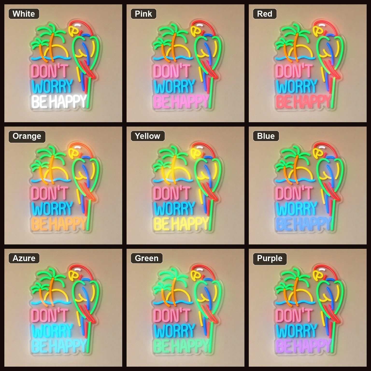 Dont Worry Be Happy LED Neon Sign Man Cave Neon Sign color grid