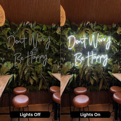 Don't Worry Be Happy LED Neon Sign Wall Neon Sign - 06 Day Night Comparison