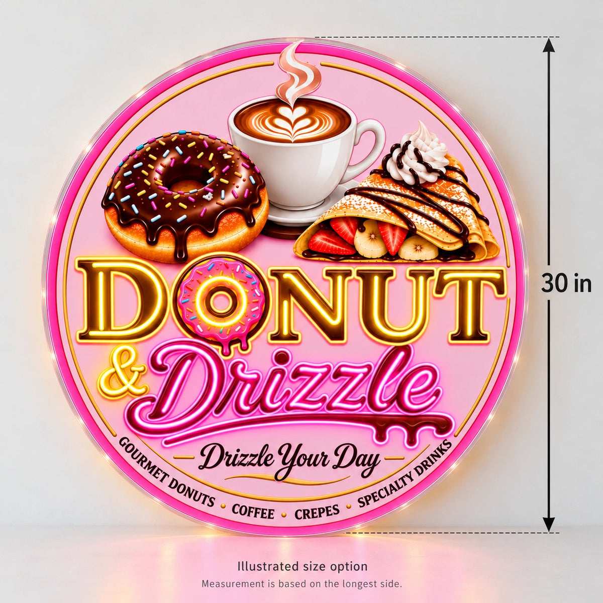 Donut & Drizzle Custom LED Neon Sign | 09a9affdf28cbdfc690693428ec17998cb57f509ad53754d8e28c9174d02be41 | dimensions