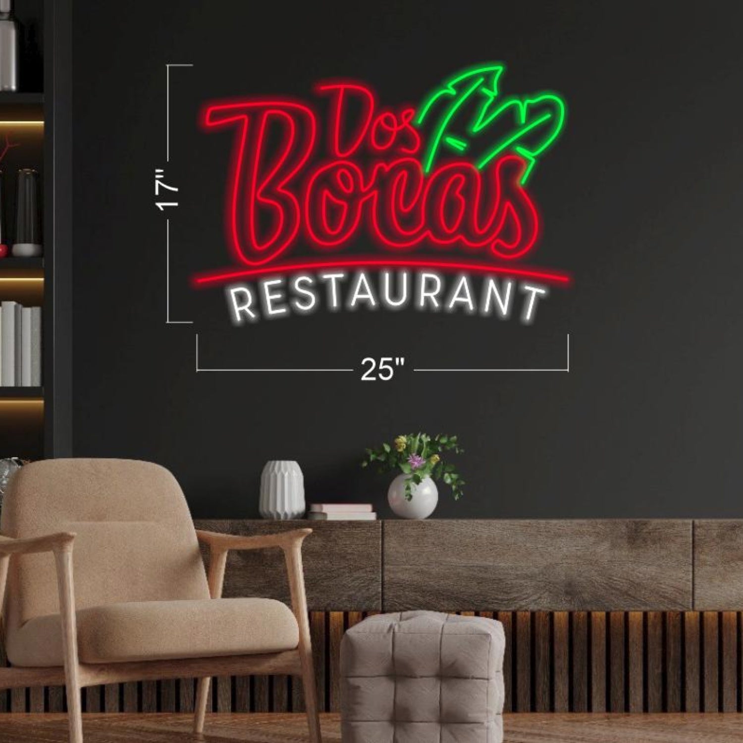 Dos Bocas Red-Green Cartoon Leaf Led Neon Sign For Restaurant Wall Decor | Shineneon