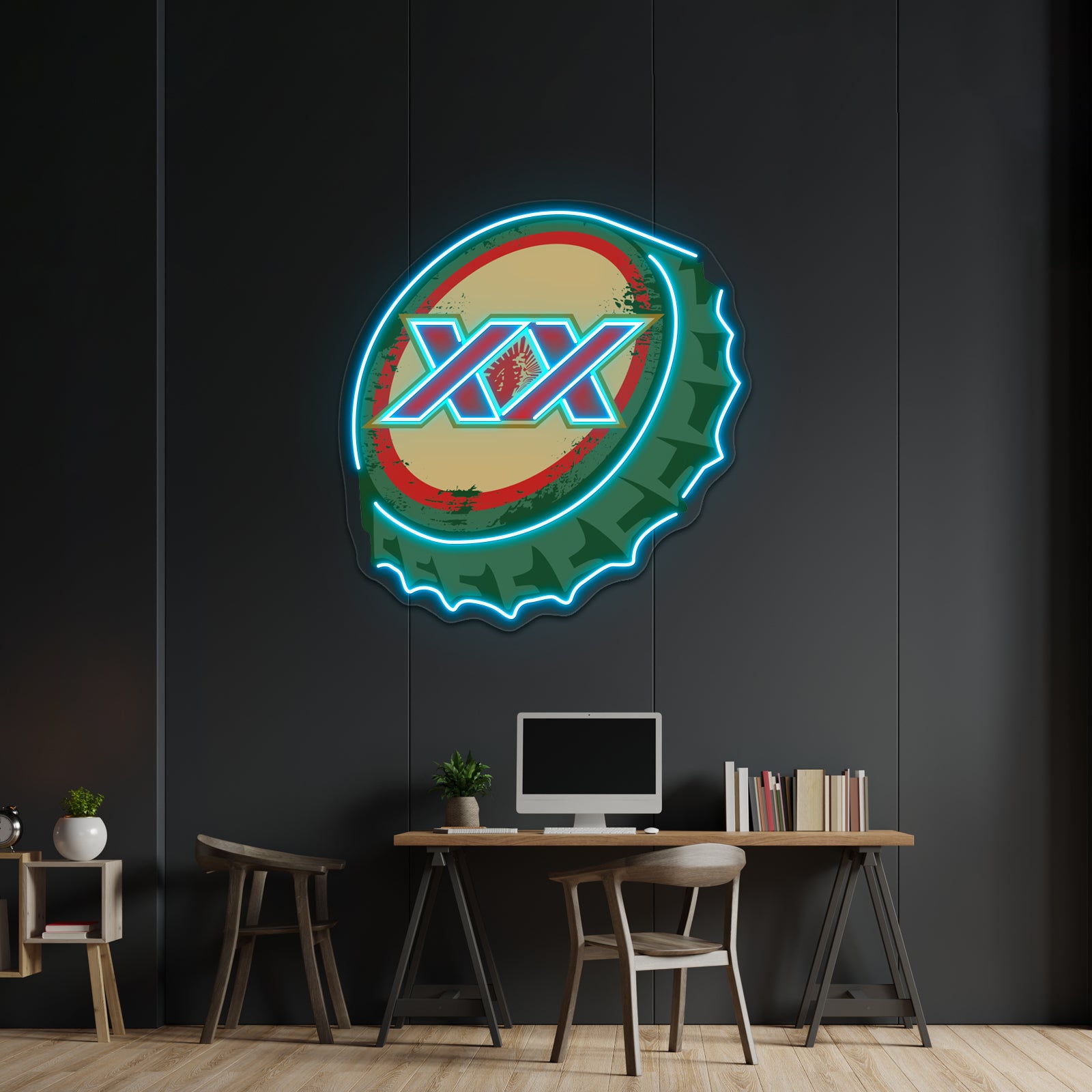 Dos Equis Mexican Beer Cap Artwork Custom Neon Led Sign - Size and dimension reference