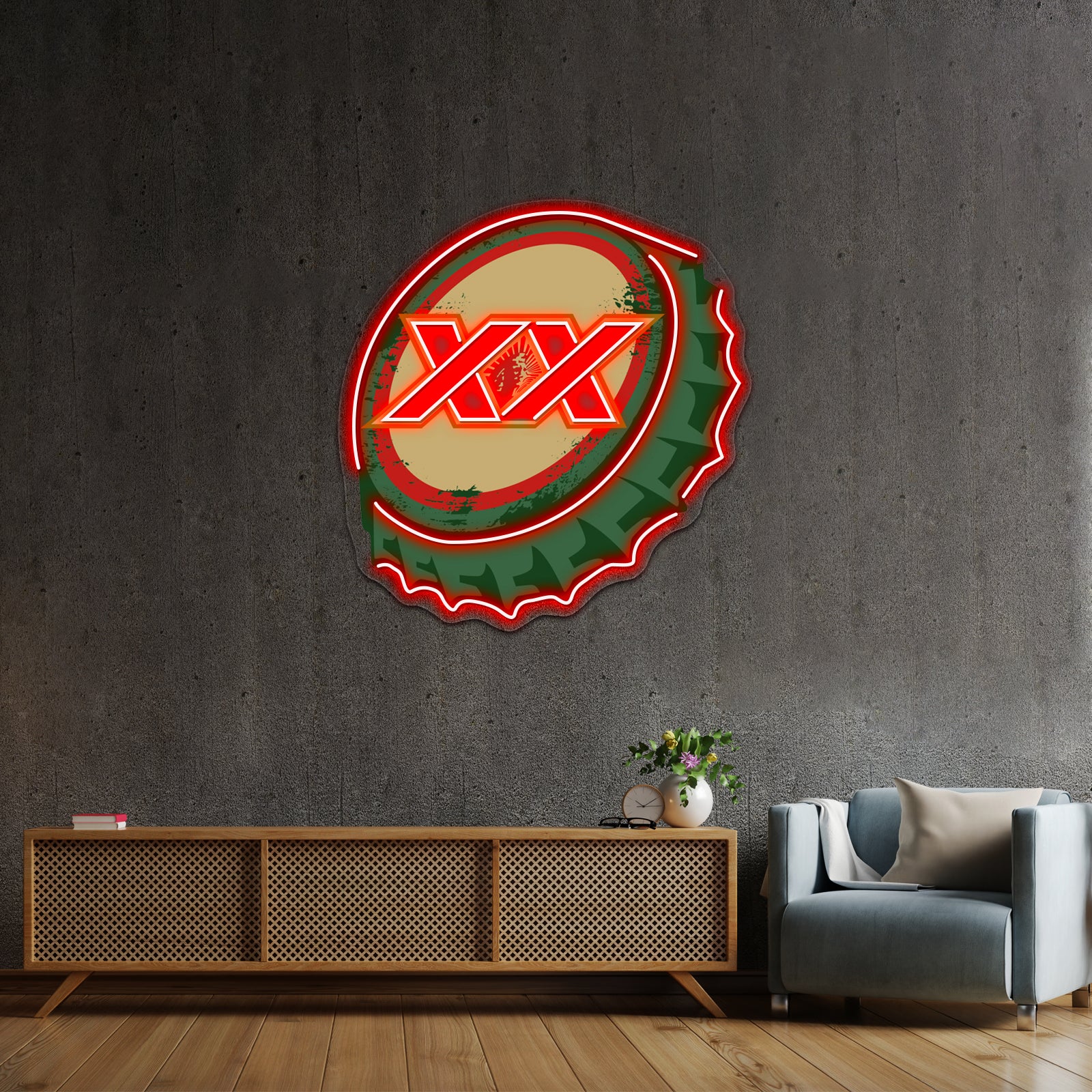 Dos Equis Mexican Beer Cap Artwork Custom Neon Led Sign - Custom LED neon sign front view