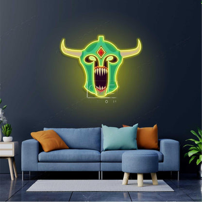 Dota 2 Undying Green Helmet With Horns Red Diamond Led Neon Sign | Shineneon