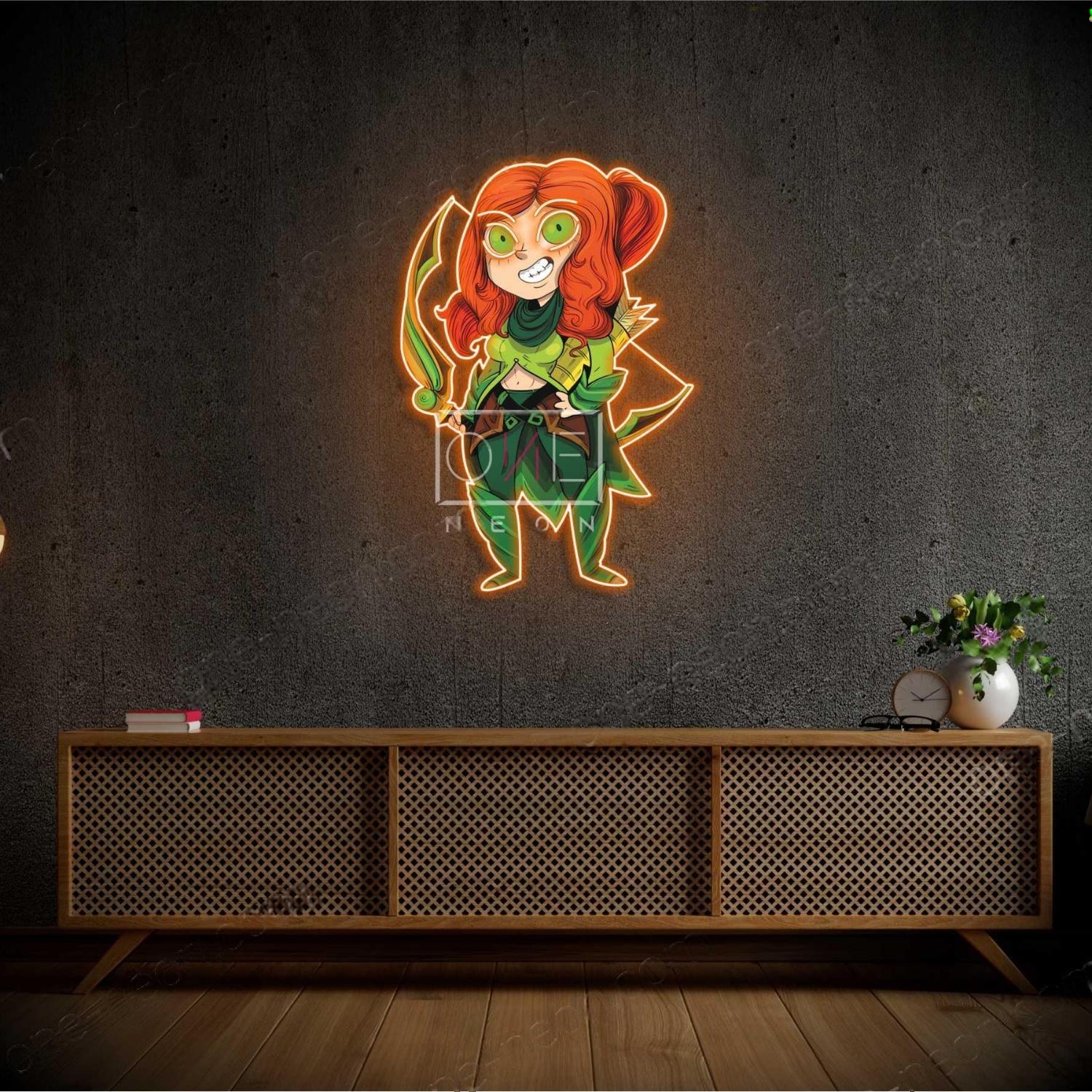 Dota 2 Windranger Green Red Teal Cartoon Archer Led Neon Sign For Gaming Room Decor | Shineneon