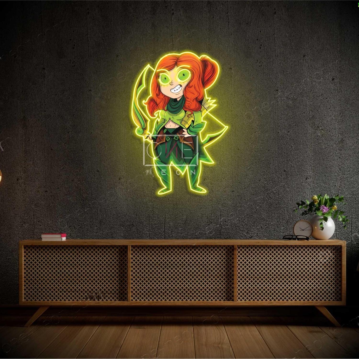 Dota 2 Windranger Green Red Teal Cartoon Archer Led Neon Sign For Gaming Room Decor | Shineneon